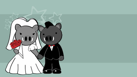 boar couple married cartoon background illustration in vector formatのイラスト素材