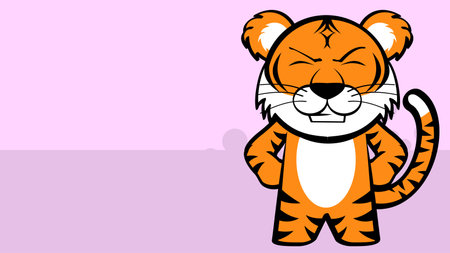 smiling chibi tiger kid character cartoon background poster illustration in vector formatのイラスト素材