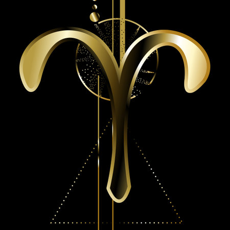 aries zodiac symbol shiny luxury golden sticker illustration in vector formatのイラスト素材