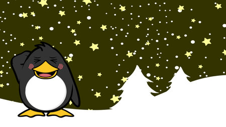 ashamed xmas penguin character cartoon christmas background in vector formatのイラスト素材