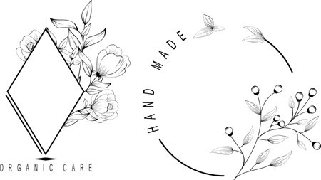 flowers black lines tattoo set collection sticker illustration in vector formatのイラスト素材