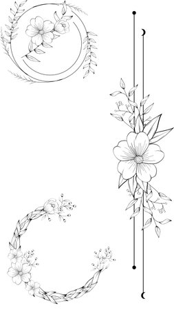 flowers black tattoo set collection sticker illustration in vector formatのイラスト素材