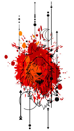 splatter colors tattoo lion illustration in vector formatのイラスト素材