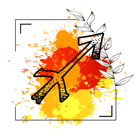 sagitarius zodiac symbol tattoo watercolor splatter flowers lines illustration in vector formatのイラスト素材