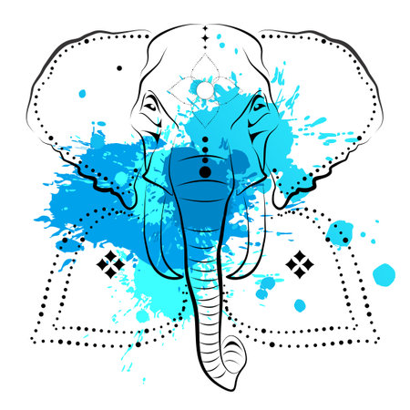 elephant hindu ink tribal tattoo line style set watercolor illustration in vector formatのイラスト素材