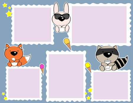 photo album cartoon illustration background. cute baby animals, vector formatのイラスト素材
