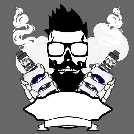 vape skull tattoo logo illustration in vector formatのイラスト素材