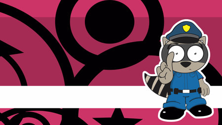 cute standing raccoon cartoon cop costume expression background in vector formatのイラスト素材