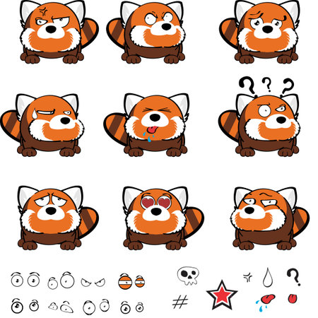 red panda cartoon expressions set illustration in vector formatのイラスト素材