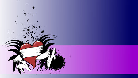 red winged heart tattoo ink background postal card in vector formatのイラスト素材