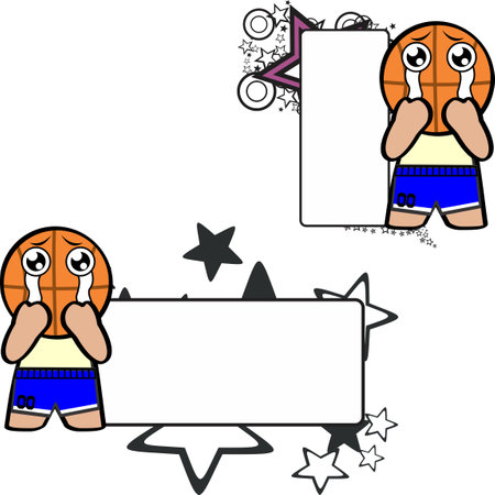 chibi crying basketball ball head kid cartoon expression, billboard set pack in vector formatのイラスト素材