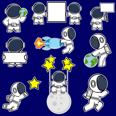 spaceman character cartoon sticker set pack in vector formatのイラスト素材
