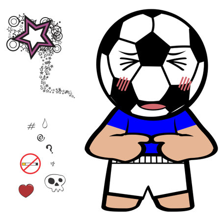 ashamed chibi kid soccer ball head character cartoon. kawaii vectorのイラスト素材
