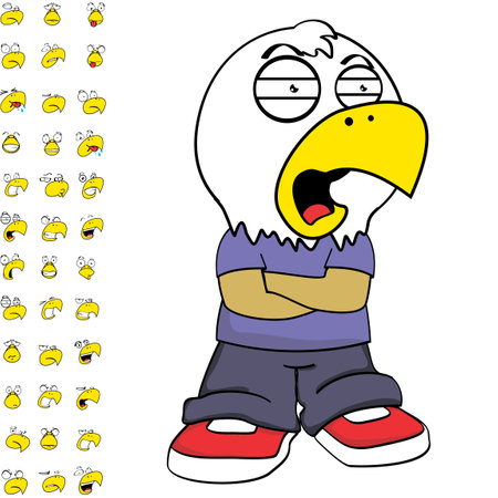 grumpy eagle young kid character cartoon expressions set pack in vector formatのイラスト素材