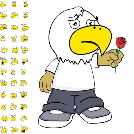 sad eagle young kid character cartoon expressions set pack in vector formatのイラスト素材