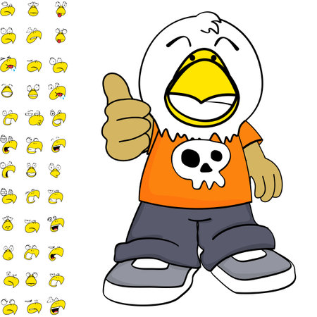 cute eagle young kid character cartoon expressions set pack in vector formatのイラスト素材