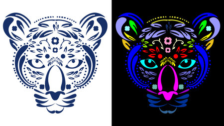 jaguar mexican huichol art illustration pack collection in vector formatのイラスト素材