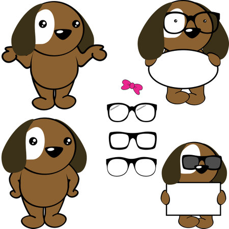 chibi puppy kid cartoon billboard and glasses pack illustration in vector formatのイラスト素材