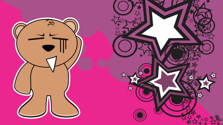 ashamed brown teddy bear character cartoon background in vector formatのイラスト素材
