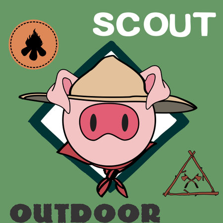 pig cartoon scout uniform badge pack collection illustration in vector formatのイラスト素材