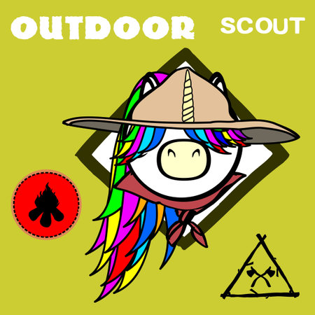 unicorn cartoon scout uniform badge pack collection illustration in vector formatのイラスト素材
