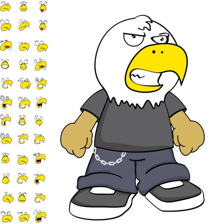 furious eagle young kid character cartoon expressions set pack in vector formatのイラスト素材