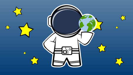 spaceman character cartoon sticker background illustration in vector formatのイラスト素材