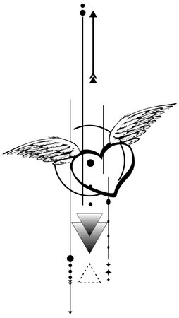 black winged heart lines tattoo ink sticker illustration in vector formatのイラスト素材