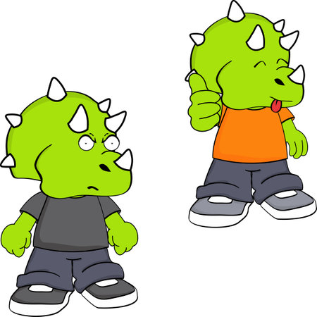 cute little dinosaur kid cartoon charcter expressions pack collection in vector formatのイラスト素材