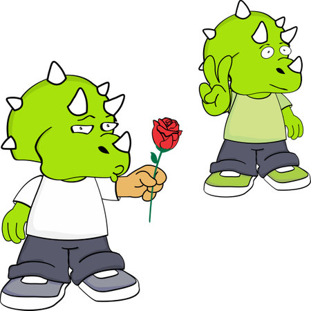 cute little dinosaur kid cartoon charcter expressions pack collection in vector formatのイラスト素材