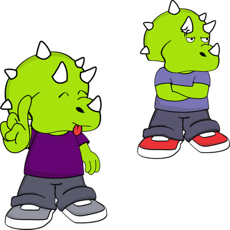 cute little dinosaur kid cartoon charcter expressions pack collection in vector formatのイラスト素材