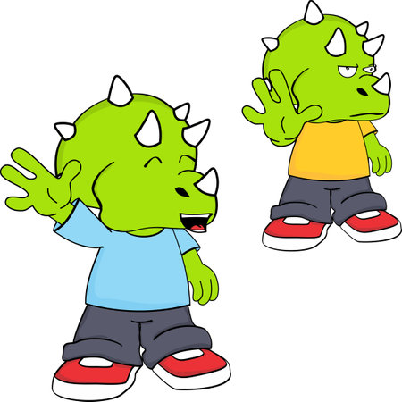 cute little dinosaur kid cartoon charcter expressions pack collection in vector formatのイラスト素材