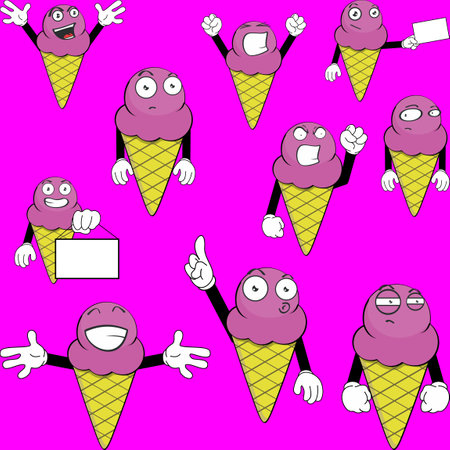 funny ice cream character cartoon expressions pack collection in vector formatのイラスト素材