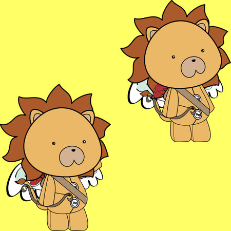 cute chibi angel lion character kid cartoon pack collection in vector formatのイラスト素材