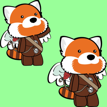 cute chibi angel red panda character kid cartoon pack collection in vector formatのイラスト素材