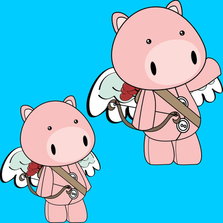 cute chibi angel piggy character kid cartoon pack collection in vector formatのイラスト素材