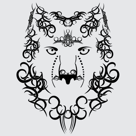 wolf head tribal tattoo illustration in vector formatのイラスト素材
