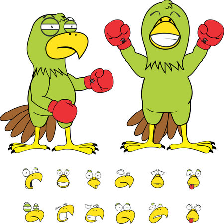 parakeet box fighter cartoon expressions pack collection in vector formatのイラスト素材