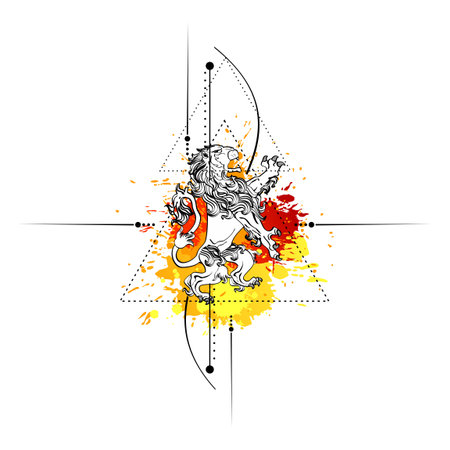 geometric lines tattoo heraldic lion crest illustration in vector formatのイラスト素材