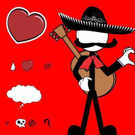 mexican mariachi pictogram cartoon love heart hand pack collection in vector formatのイラスト素材