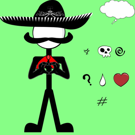 mexican mariachi pictogram cartoon love heart hand pack collection in vector formatのイラスト素材