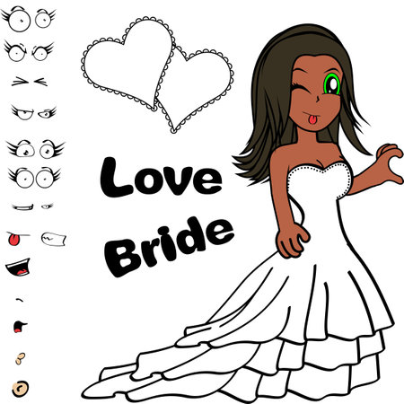 funny young bride cartoon heart hand expressions pack collection in vector formatのイラスト素材