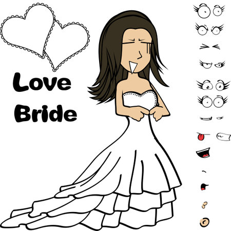 funny young bride cartoon heart hand expressions pack collection in vector formatのイラスト素材