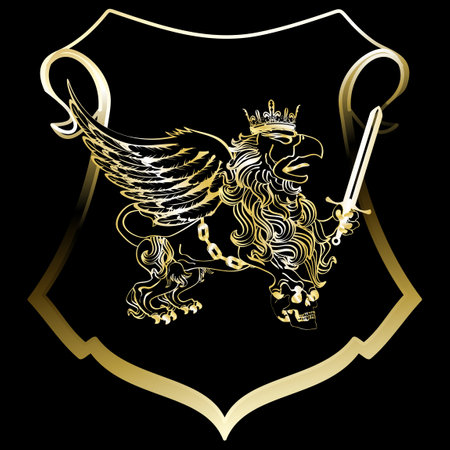 luxury griffin heraldic crest golden tattoo emblem in vector formatのイラスト素材