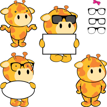 giraffe cartoon holding empty billboard character pack illustration in vector formatのイラスト素材