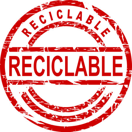 reciclable red stamp spanish text sticker in vector art very easy to editのイラスト素材