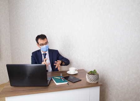 officer who disinfects hands to protect from coronovirusの写真素材