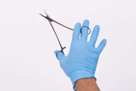 sterile, clamp used for surgery and white bacgroundの写真素材