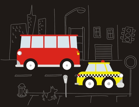 cartoon urban cars, individual objects very easy to editのイラスト素材