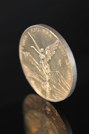pure silver coin from mexico named onza libertadonza libertadの写真素材